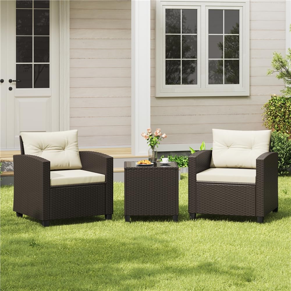 YaheetechＣonjunto Jardin Exterior Muebles Jardin Exterior Muebles Terraza con Mesa de Vidrio，Sillas de Ratán para Balcón