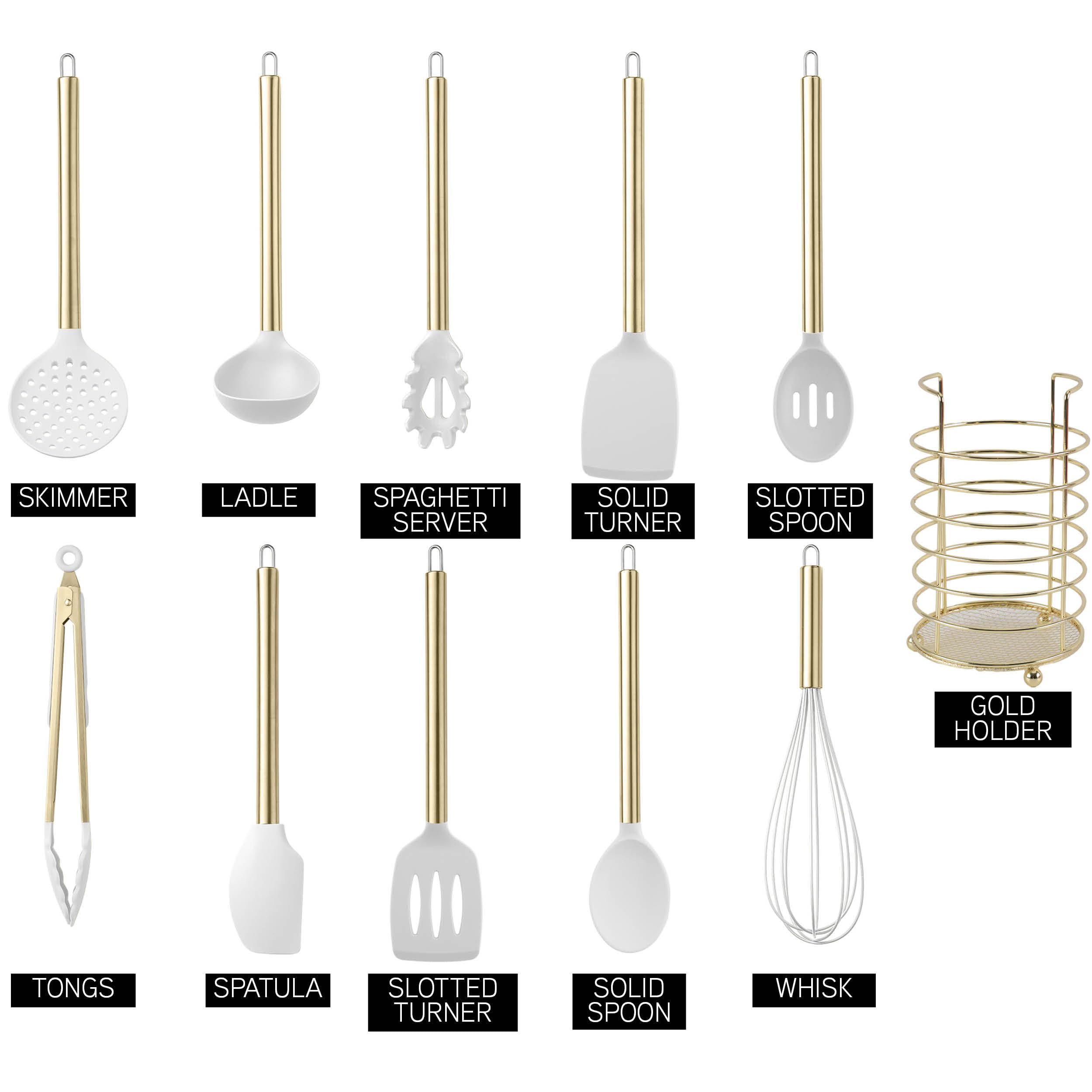COOK WITH COLOR Silicone Cooking Utensils, Kitchen Utensil Set, Easy to Clean Silicone Kitchen Utensils, Cooking Utensils for Nonstick Cookware, Kitchen Gadgets Set with Holder, 10 Pieces