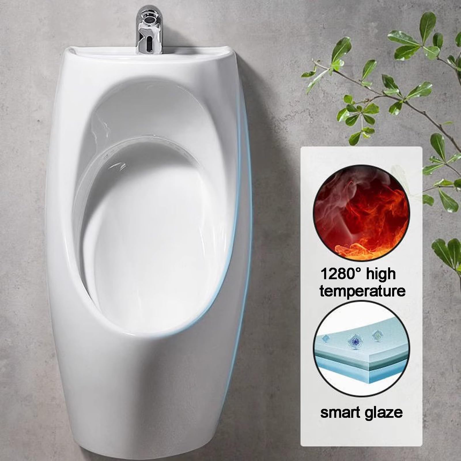 Orinal blanco montado en la pared para hombre con sensor de descarga fuerte de 72 cm de altura, ideal para el hogar y baños públicos, diseño eficiente de ahorro de agua