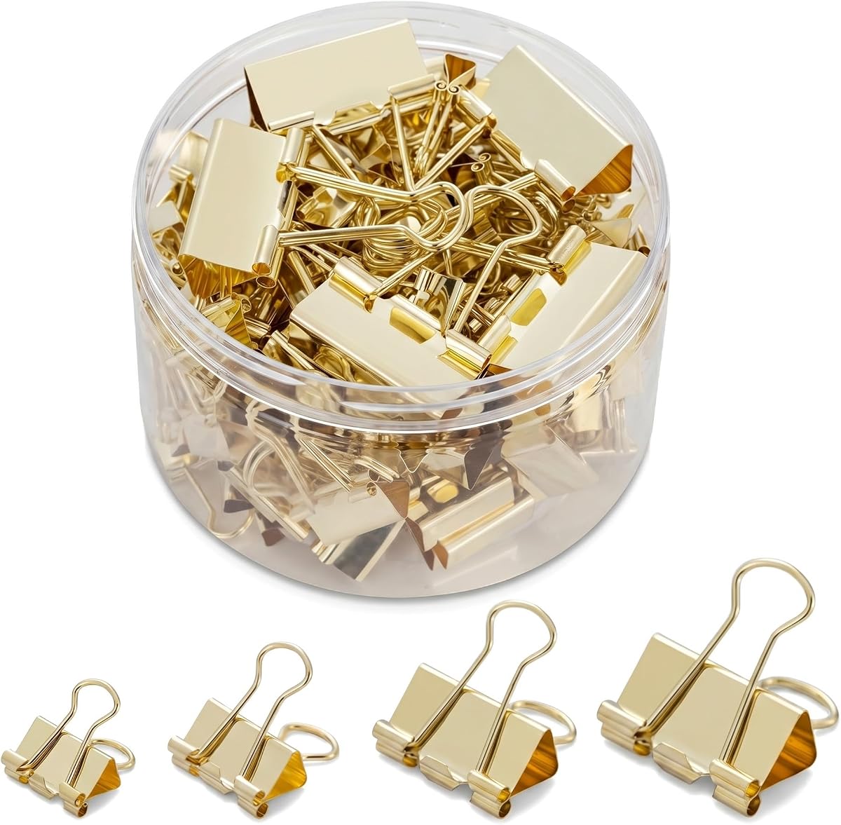 Gold Binder Clips, Assorted Sizes, 100 Pack | Solid Metal, Stainless Steel Handle, Office School Supplies