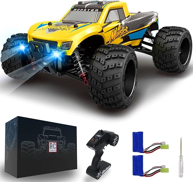 Remote Control Car 1/16 RC Cars 50km/h Off Road RC Cars for Adults, 4WD High Speed Monster Truck, Radio Controlled Car Race Buggy Car for Children and Boys - Yellow 162