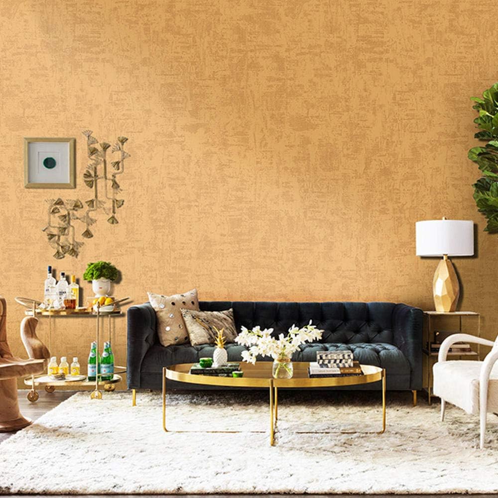 Amazon 壁紙 レトロな無地の壁紙 リビングルームの寝室の背景の壁の家の壁紙 53x1000cm ゴールデン 壁紙
