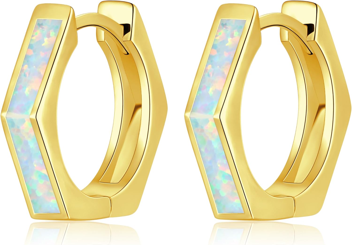 Opal Hoop Earrings for Women Hexagon Huggie Earrings 14K White/Yellow Gold Plated Hypoallergenic Small Huggie Hoop Earrings for Women Girls Jewelry Gifts