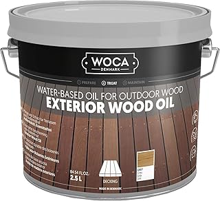 WOCA Denmark - Exterior Wood Oil - Water Based Penetrating Stain for Outdoor Wood Decks, Fences, Siding and Furniture - 2.5L - Grey