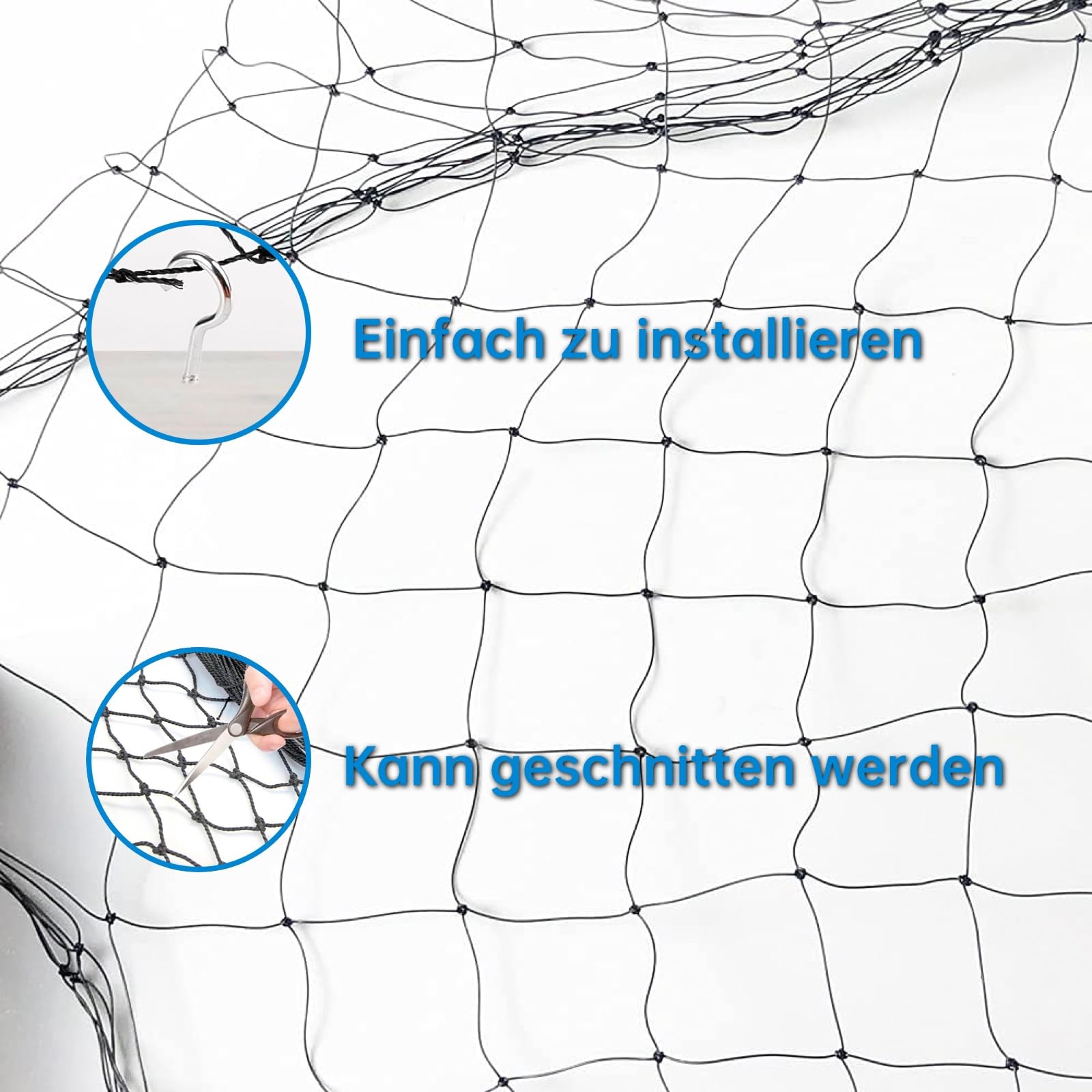 Katzennetz Für Balkon 8x3m | Drahtverstärkt mit HDPE + Stahlseil | UV-beständig & Wetterfest | Katzenschutznetz mit Bohr- und Klebemontage für Fenster, Terrasse, Tür | Schwarz