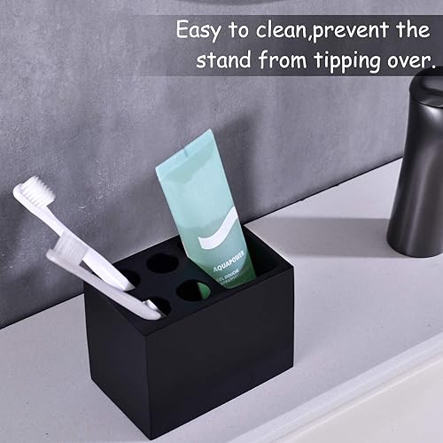 Miniatura 6 de JINCROP - Soporte para cepillos de dientes negro de resina, 5 ranuras, soporte para cepillos de dientes, soporte para cepillos de dientes, cepillos