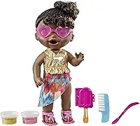 Baby Alive, Boneca, Dia na Praia - Cabelos Pretos, Come e Faz Caquinha, Inclui Acessórios - A partir de 3 Anos