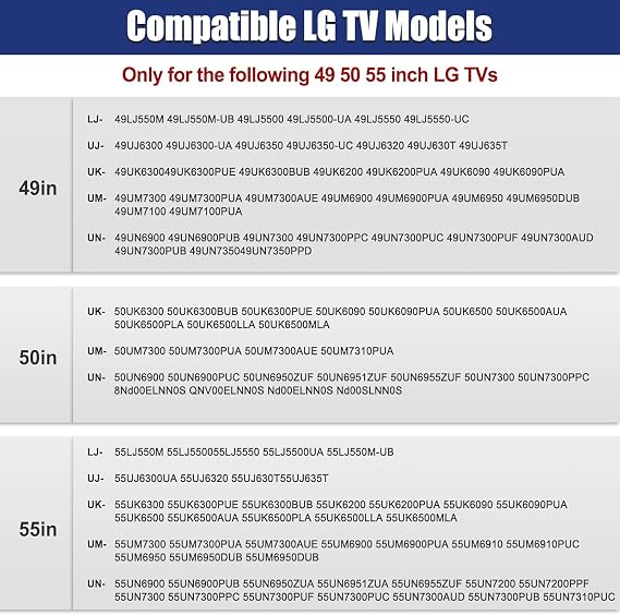 TV Stand for LG TV Replacement Stand Legs, Television Stand for LG TV Legs 49 50 55 Inch 55UK6500 55UJ6540 55UM7300 55UN6900 55LJ5500UA 49UJ6300 49UK6300 49UM7300 49UN6900 50UK6300 50UK6500 50UM7300