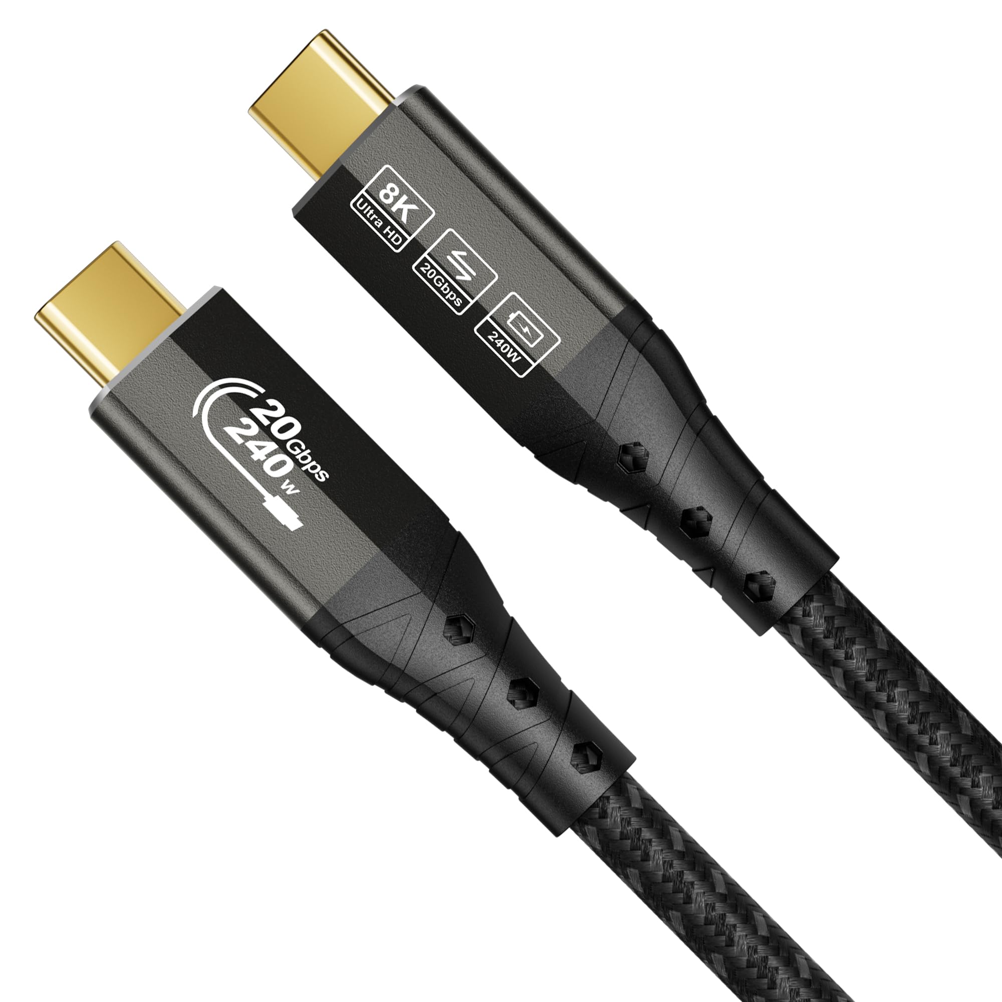 ZIKNYDO Cavo USB C 3.2 Gen 2x2 0,5m, Cavi Dati USB Type C da 20Gbps, uscita video USBC 8K@30Hz, 4K@60Hz/ 144Hz, 240W Ricarica Rapida Cavo Type C per iPhone 16/15, MacBook Pro, iPad Pro, SSD, hub