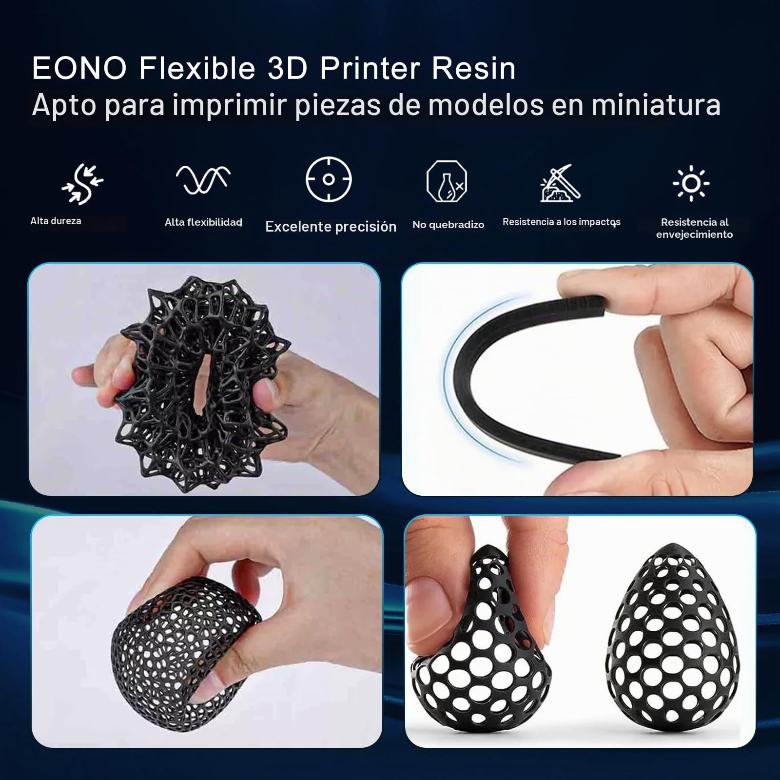 EONO Resina flexible para impresora 3D (Shore 80 A), resina de impresión 3D, goma blanda/resina similar al TPU, alta elongación, 405 nm rápida UV resina para impresora LCD, color negro, 1000 g