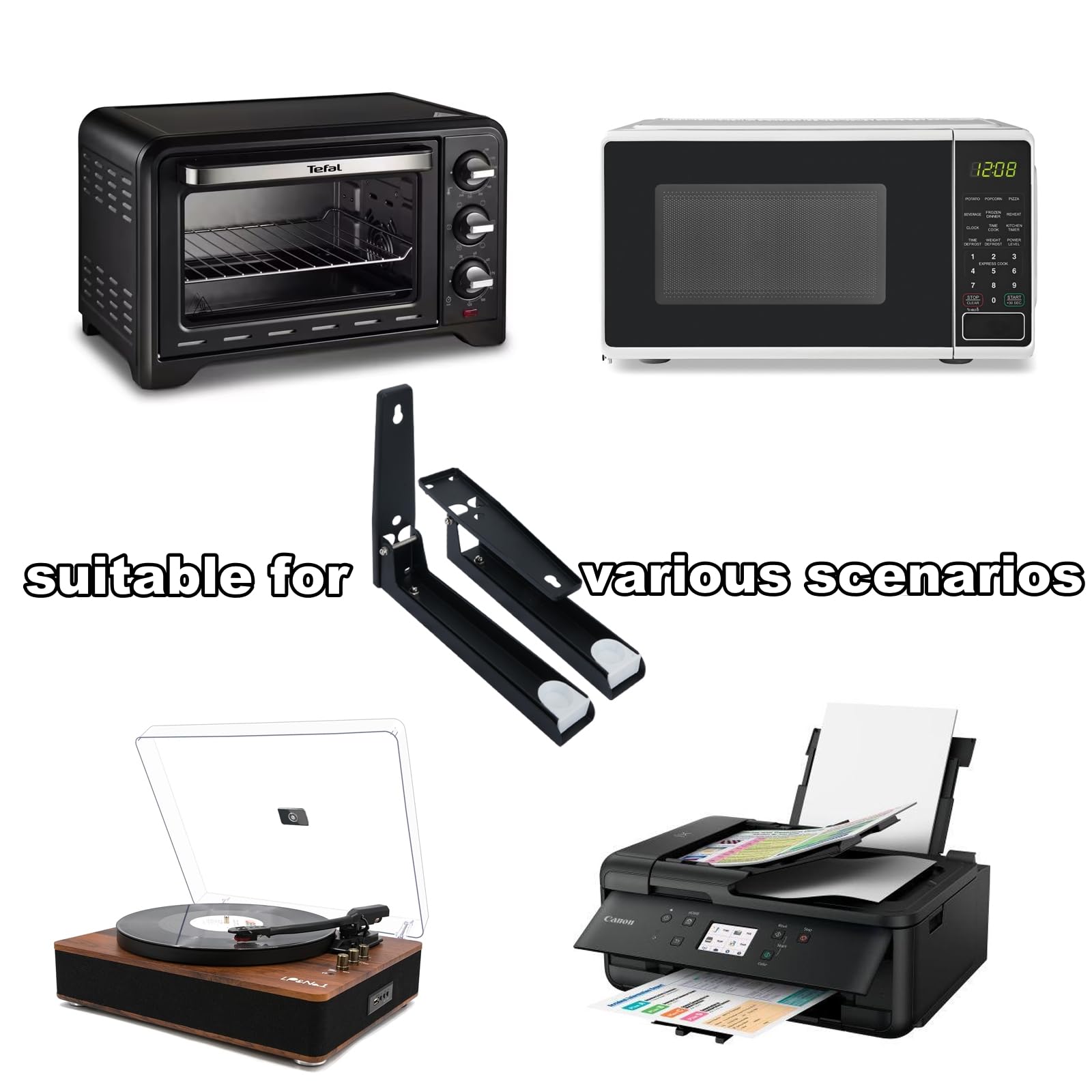 2 Pezzi Staffe per Microonde a Muro Supporto per Forno a Microonde da Parete Supporto per Mensola Microonde Pieghevole per Forno a Microonde Staffa Forno Microonde Regolabile Telescopici Nero