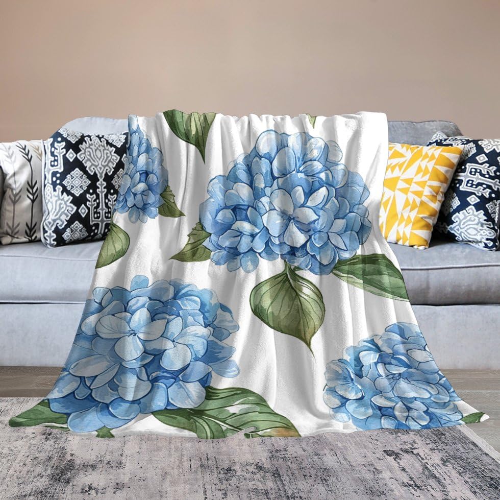 Couverture en micro polaire douce motif hortensia haut de gamme