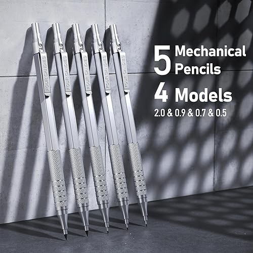 Miniatura 2 de Four Candies Metal Mechanical Pencil Set, 3PCS Art Drafting Pencils 0.5, 0.7, 0.9MM & 2PCS 2MM Mechanical Drawing Pencils with 420PCS Leads (4B 2B