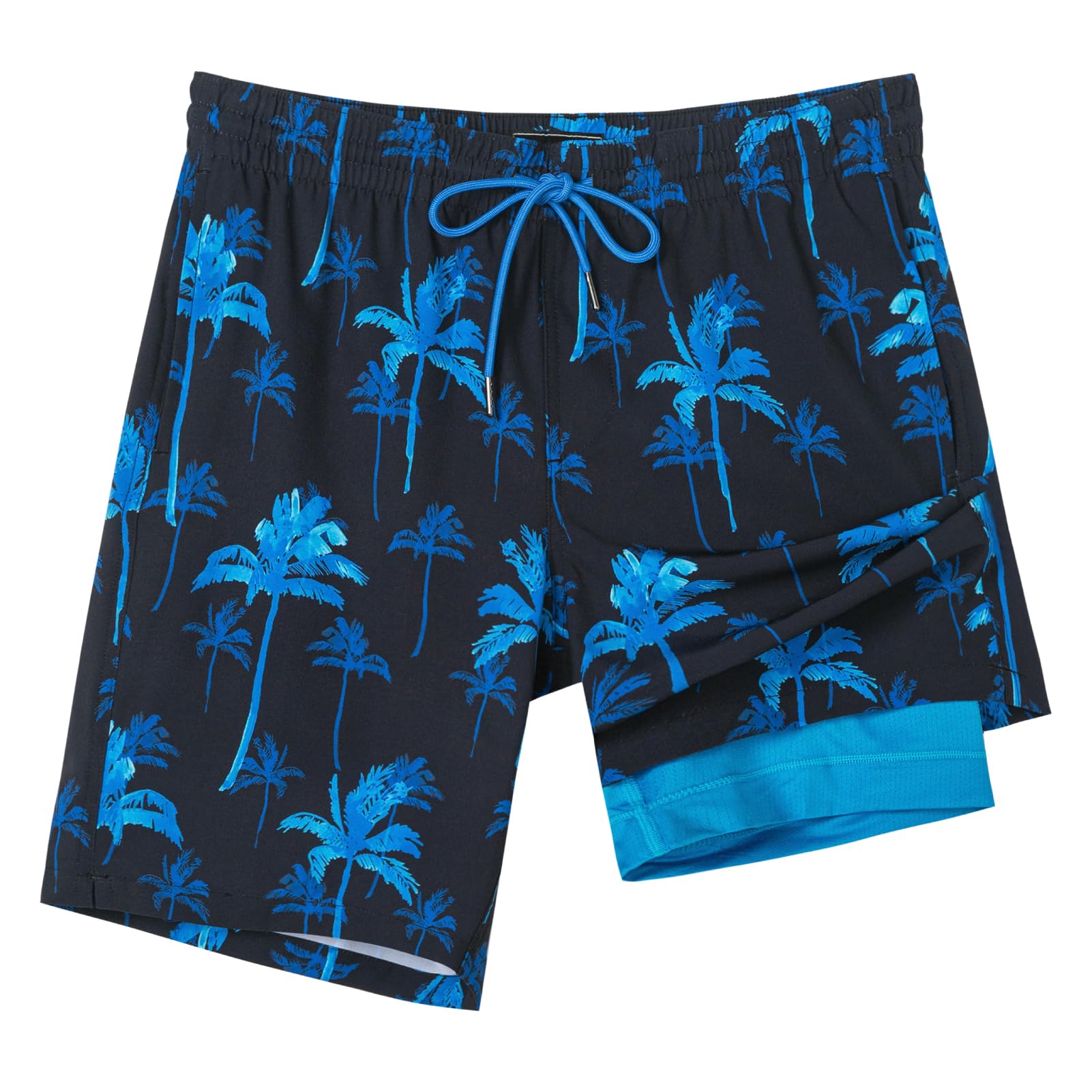 SURF CUZ Mens Swim Trunks with Compression Liner Swimming Shorts 2 in 1 Stretch Quick Dry Zipper Pockets, Ocean Palm|L - Image 2 thumbnail