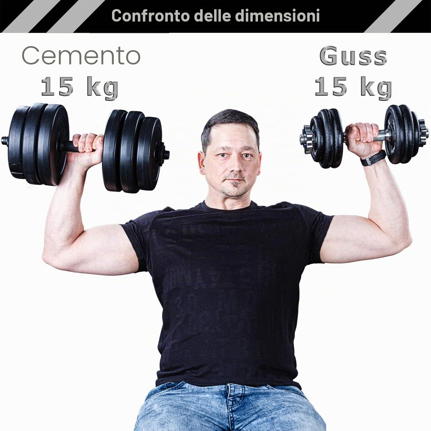 MOVIT Set di 2 Manubri - 20 kg/30 kg/40 kg/50 kg /60 kg, Impugnatura Zigrinata, in Ghisa, Barra da 30 mm, Chiusura a Vite - Manubrio Corto Pesi, Dumbbell, Piastre, Palestra, Fitness