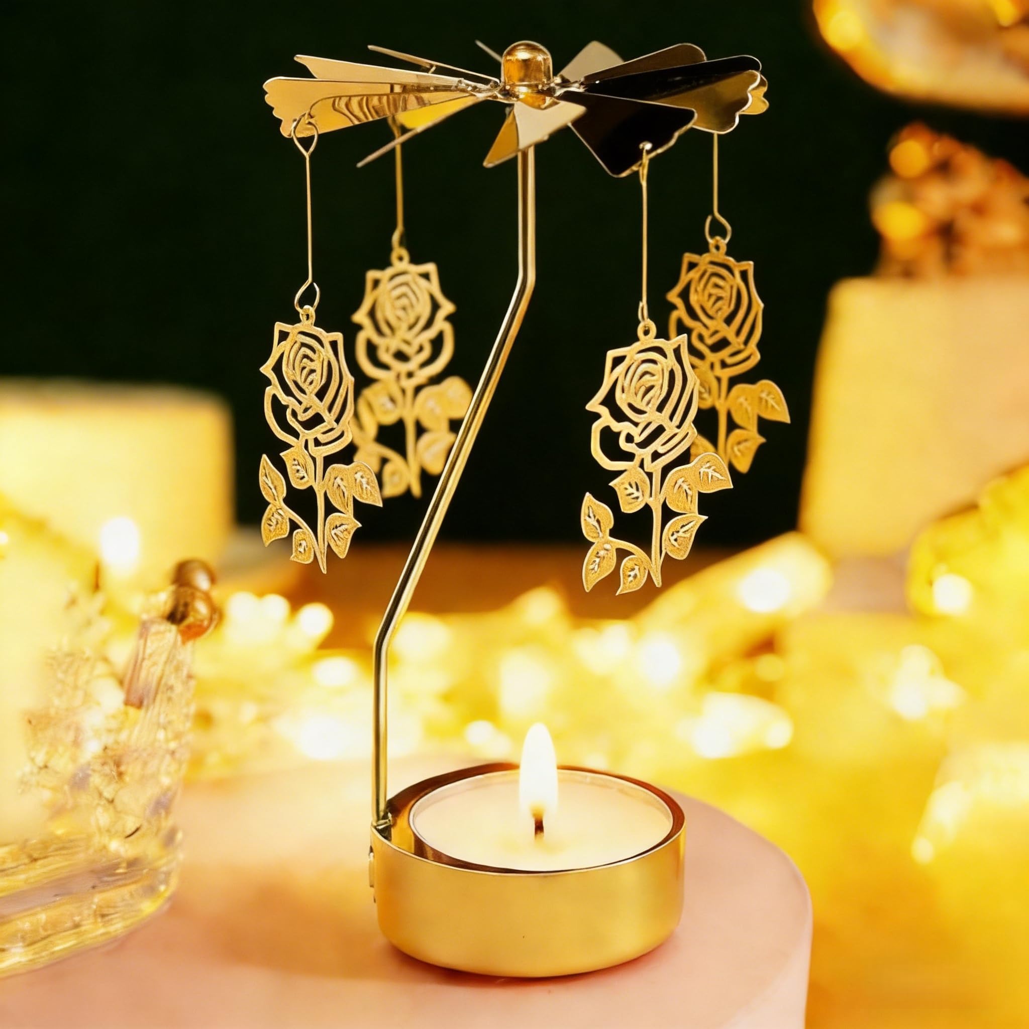 for Mom, Spinning Candle Holder, Rotating Carousel Tealight Candle Holder, Unique Birthday Gift For Women, Mom, Sister, Christmas, Valentine's Day, Party Decor, Gift (Rose)
