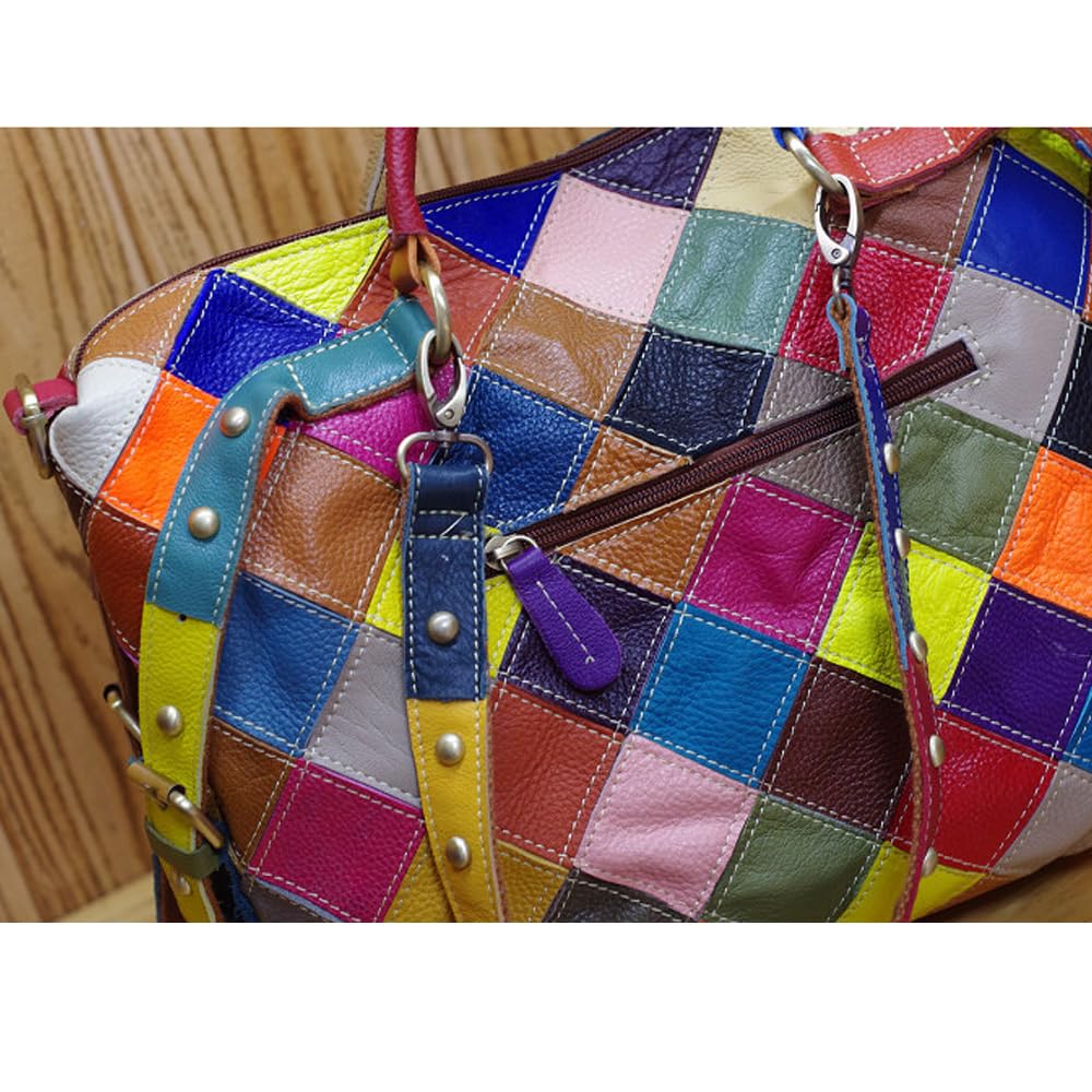 Damen Multicolor Einkaufstasche Rind Leder-Handtaschen Bunte Patchwork 2019 NEU TOP Bewertet Große Umhängetasche Hobo Taschen (Zufällig Mehrfarbig)