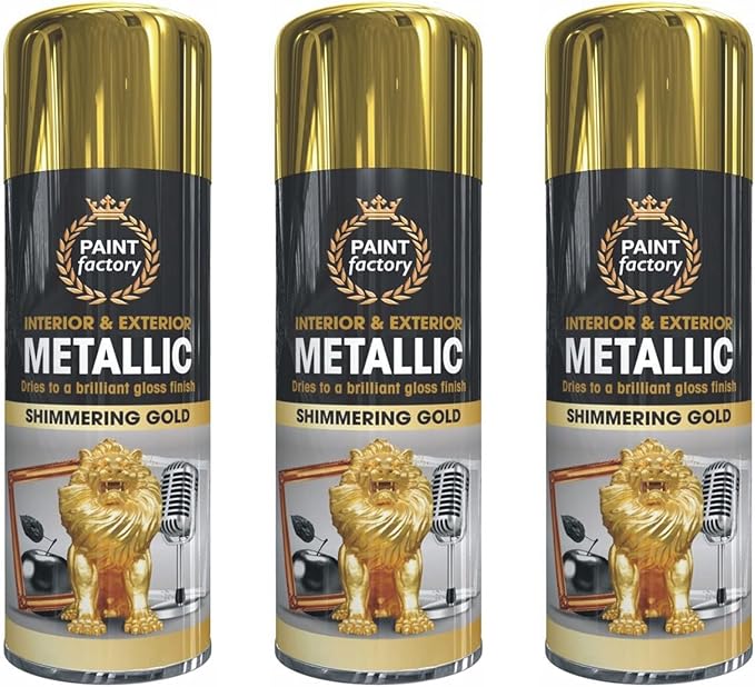 Gold Metallic Spray Paint, 3 X 400Ml Aerolsol Spray Paint Metal Wood