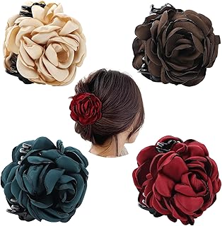 4 Pack Solid Rose Floral Flower Hair Claws Clips Clamps Hairpins Hair Bun Updo Holders Accessories for Women Girls
