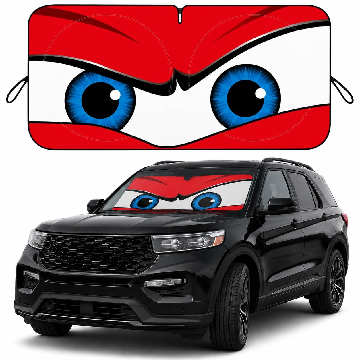 Car Windshield Sun Shade, Universal Fit Full-Size SUV Pickup MPV, Angry Red