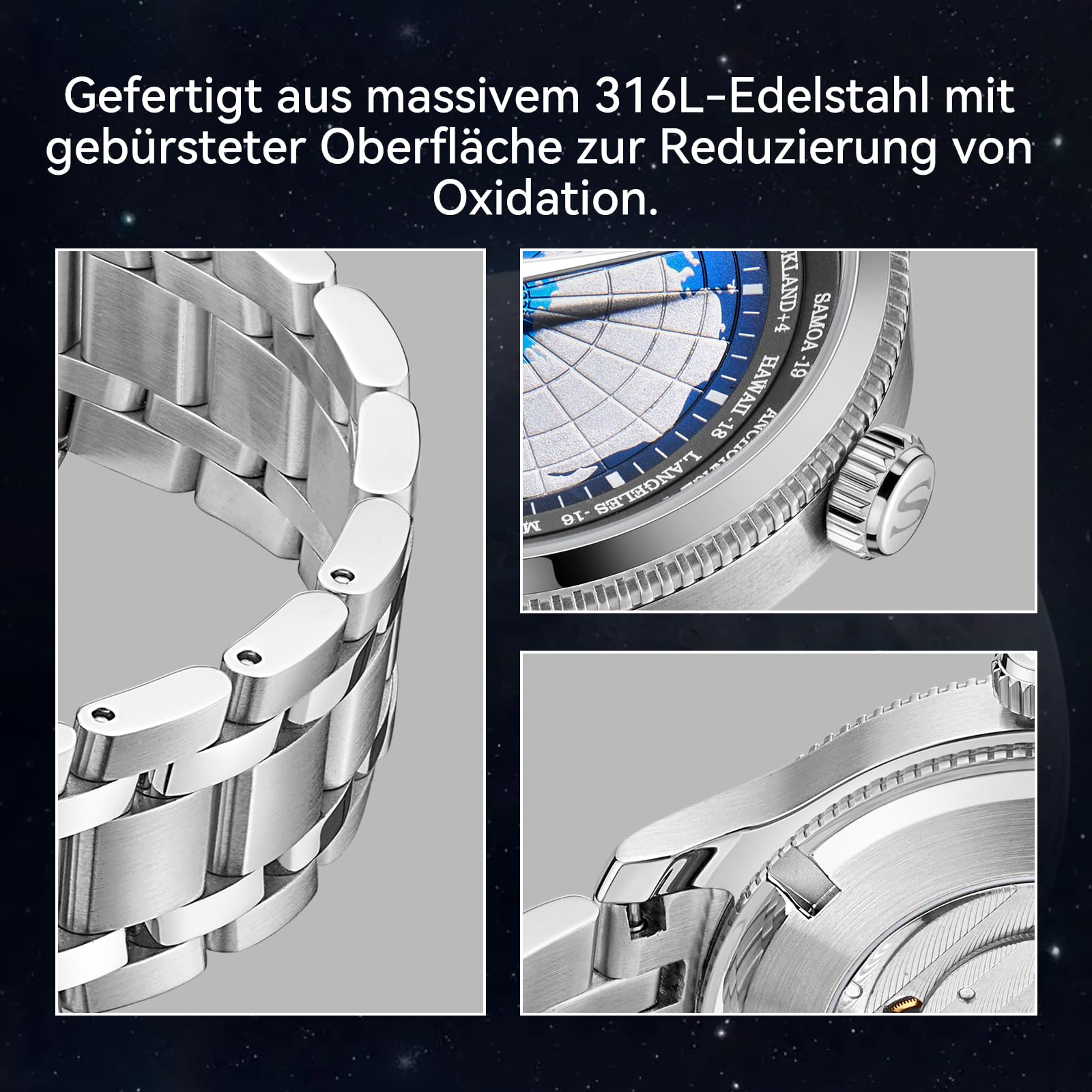 Seagull Automatische mechanische Herrenuhr, 41 mm GMT Weltzeit mit Sekundenzifferblatt, 5 ATM wasserdicht, leuchtende Armbanduhr, 6202