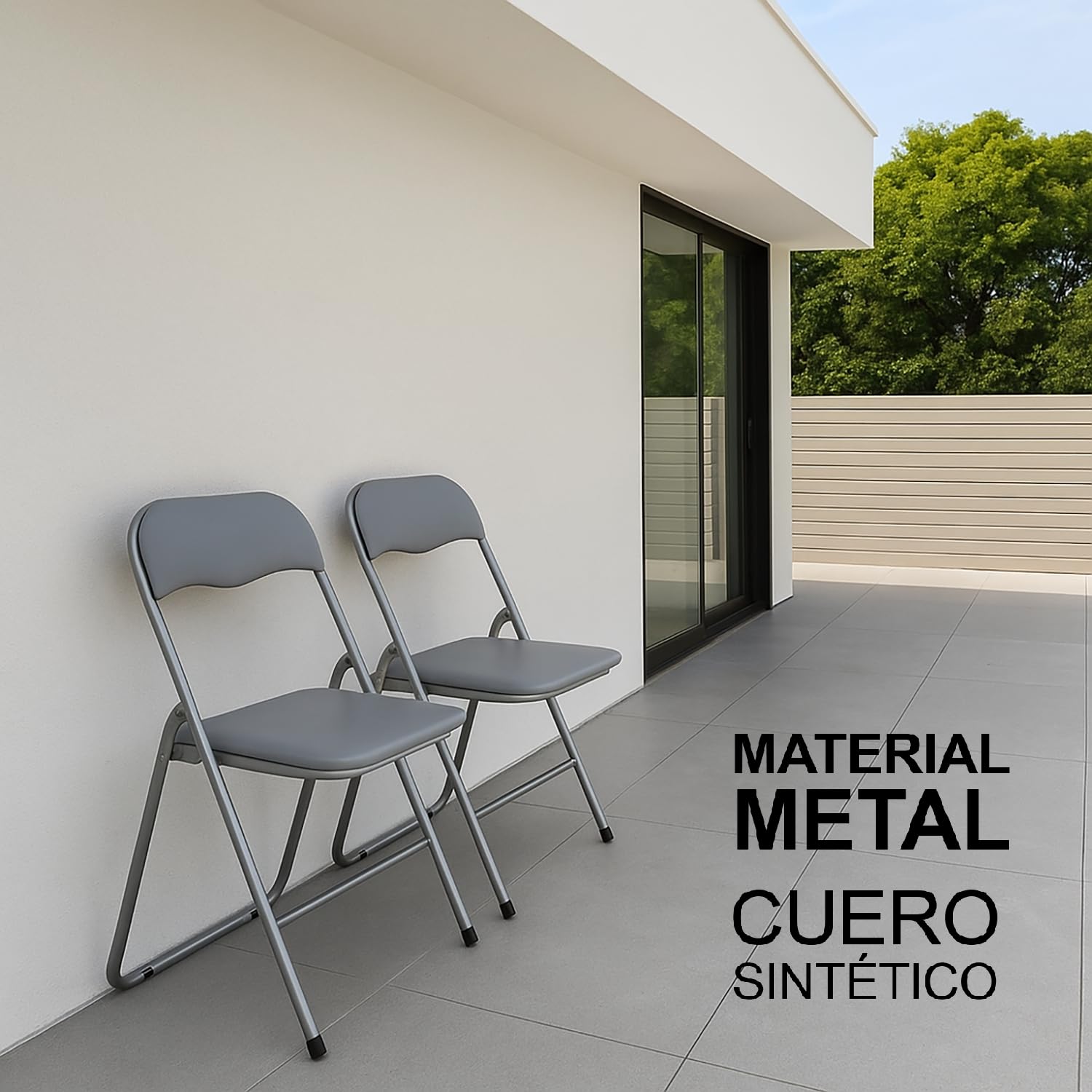 TIENDA EURASIA – Sillas Plegables | Pack de 6 | Material Estructura de Metal y Cuero Sintético | Asiento Acolchado | Respaldo Extendido | 44x48x80 cm | Color Gris