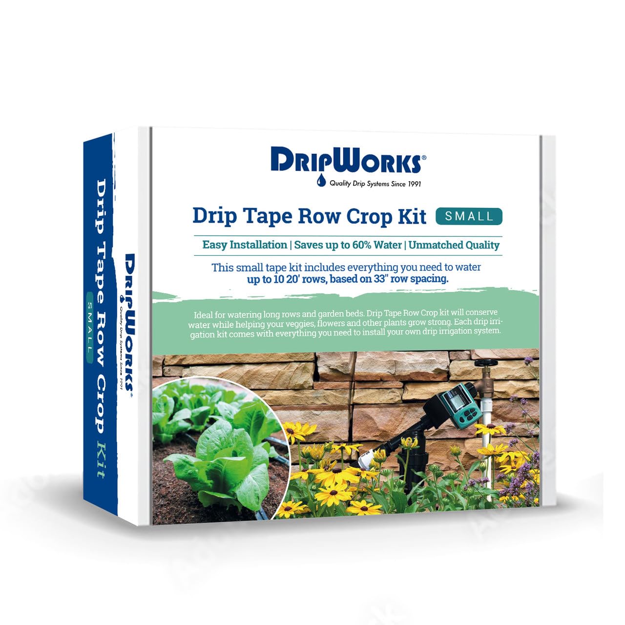 Automated Dripworks Drip Tape Irrigation Kit for Watering Row Crops in Farms (with Timer)-Waters Upto 10 20' Rows | Agricultural Grade Components | Trusted Brand Since 1991