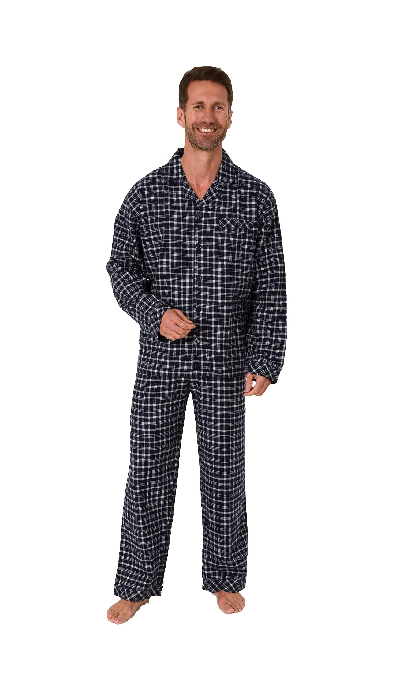 Herren Flanell Pyjama Schlafanzug zum durchknöpfen - auch in Übergrössen - 222 101 15 851