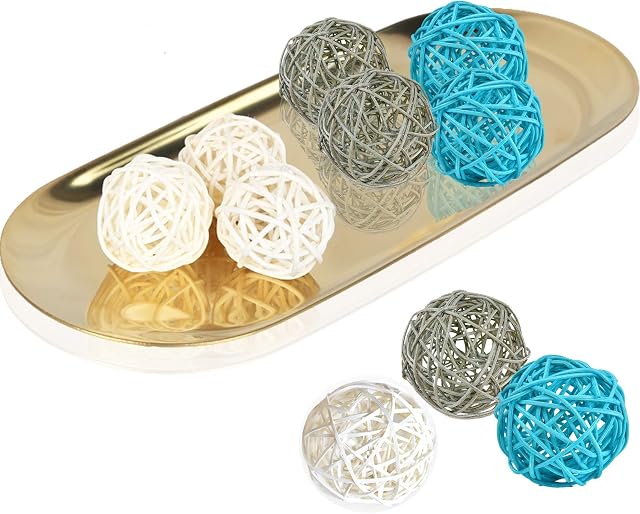Anjing 15 Pcs Wicker Rattan Balls Mixed Navy Blue Grey White Decorative Decorative Balls Nautical Themed Party Shower Decoration