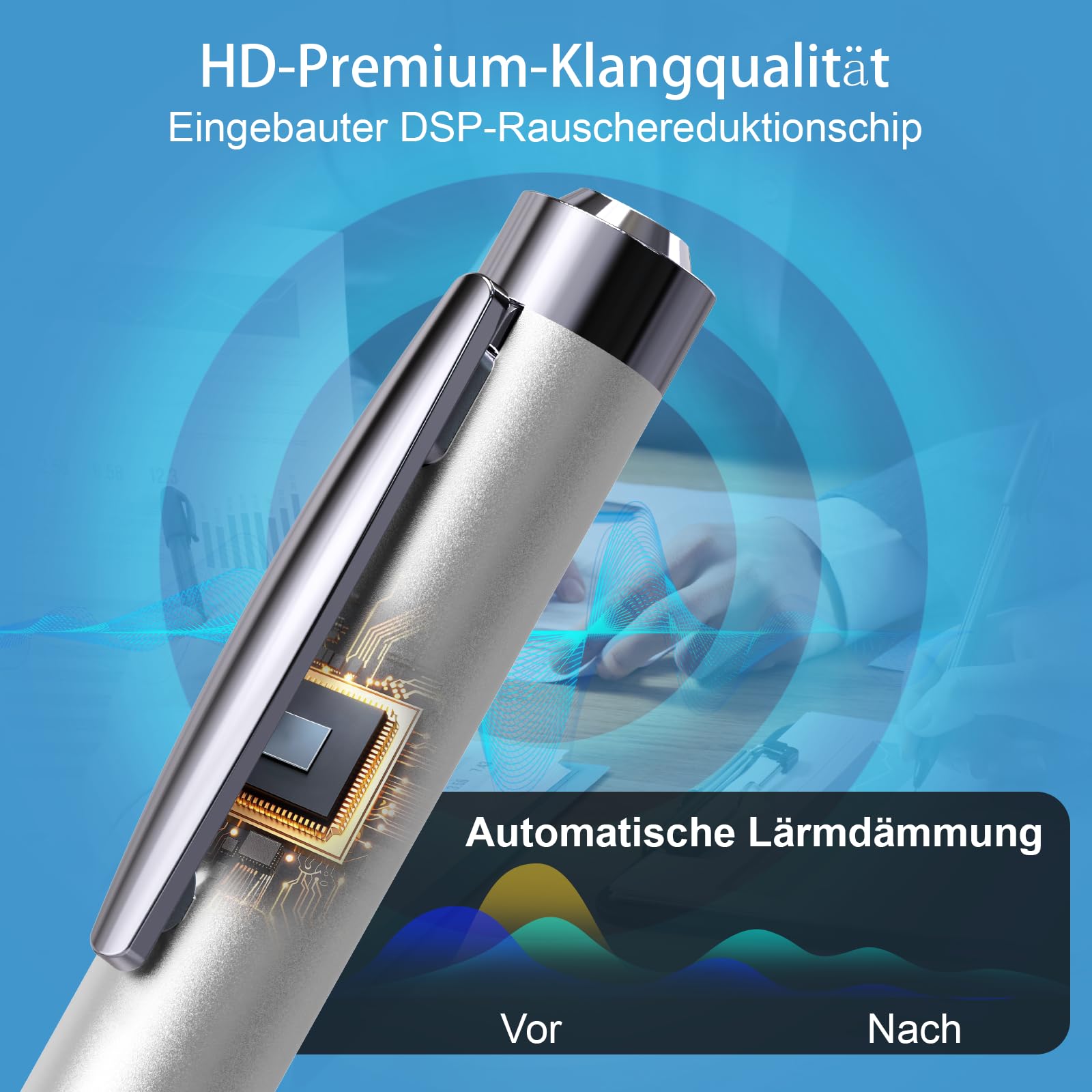 JUSTSTONE Digital Voice Recorder 100 GB, 1600 Stunden Aufnahmekapazität, 360° Surround-Aufnahme, One-Touch Aufnahme, Sprachaktivierung,AI Geräuschunterdrückung, Ideal für Klassenzimmer und Meetings
