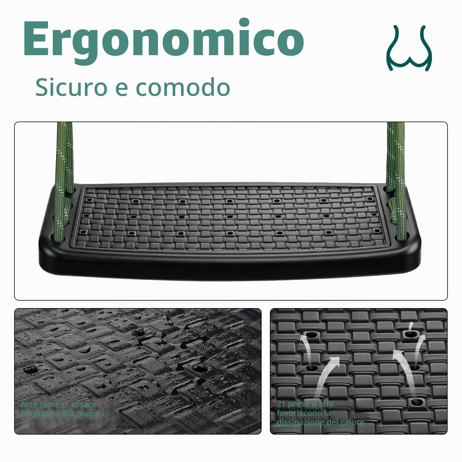 Altalena da giardino per esterni, in plastica, antiscivolo, regolabile in altezza, corda da 130 cm a 200 cm, con fibbia a moschettone, parco giochi per esterni, altalena da giardino, per