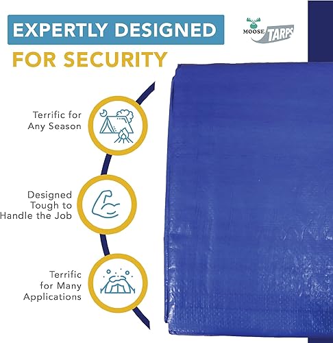 Miniatura 4 de Moose Supply Lona resistente al agua de 8 x 10 pies reversible de servicio medio azulplata multiusos uso en interiores y exteriores carpas cubiertas