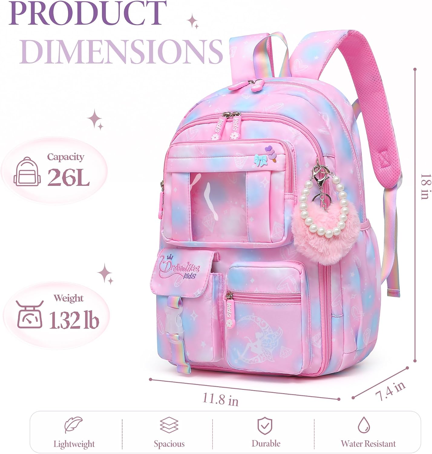 Alrisg Girls Backpack School Bookbag Kids
