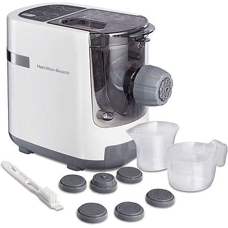 Hamilton Beach Electric Pasta Maker & Noodle Machine with 7 Molds for Spaghetti & Fettucine and More, Makes 2-3 Servings in 15 Minutes, White (86650)