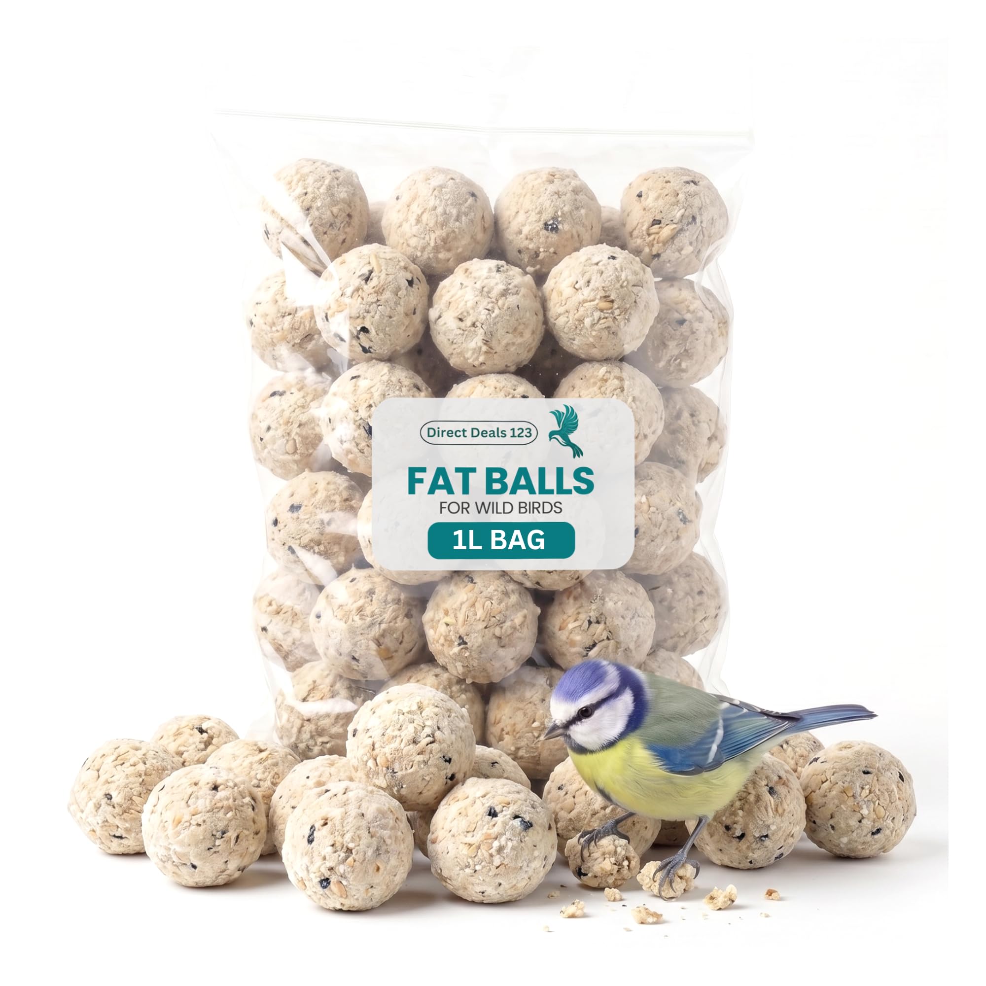 1L Fat Balls for Wild Bird Food, Feed for Robins Sparrows Garden Wildlife