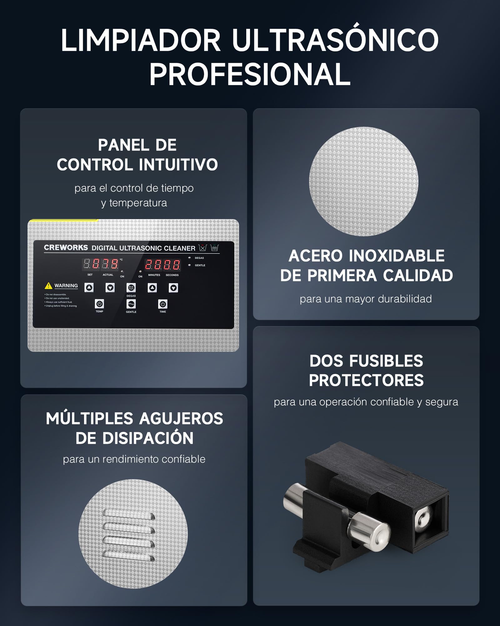 CREWORKS 3L 120W Limpiador Ultrasonidos con Calefacción Temporizador Maquina de Limpieza Ultrasonidos Acero Inoxidable para Prótesis Dentales, Joyas, Gafas, Relojes
