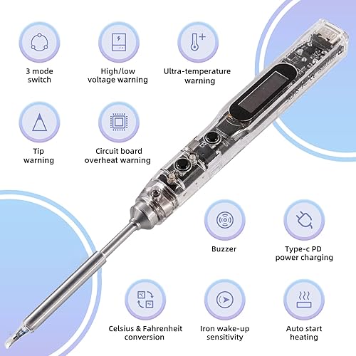 Miniatura 9 de Soldador eléctrico de 68 W, SEQURE SI012 Pro Soldador portátil, herramientas de soldadura digital con pantalla OLED, calentamiento de arranque