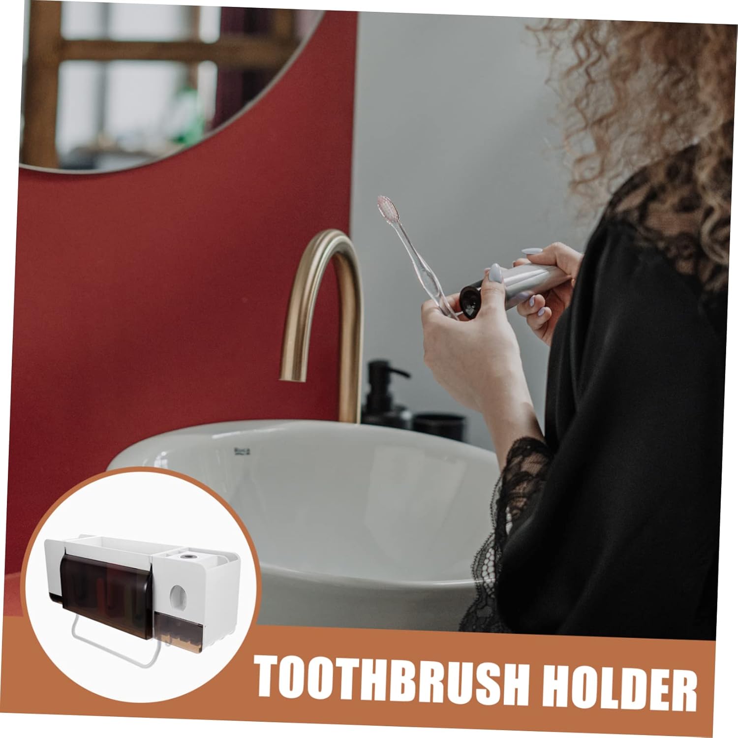 PRETYZOOM Wall-Mounted Toothbrush Holder Organizer Multi-Functional Suction Cup Bathroom Rack Space Saving 304 Stainless Steel Toothpaste Dispenser for Family Use