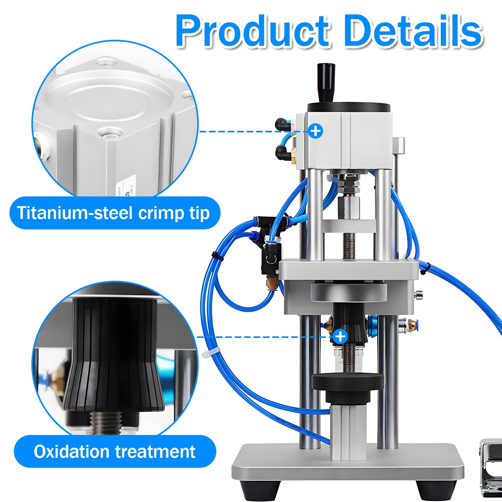 Máquina taponadora automática de botellas de perfume, control de interruptor de pie, tapadora de altura ajustable para viales y botellas, recipientes de aceite esencial de perfume de 13-20 mm