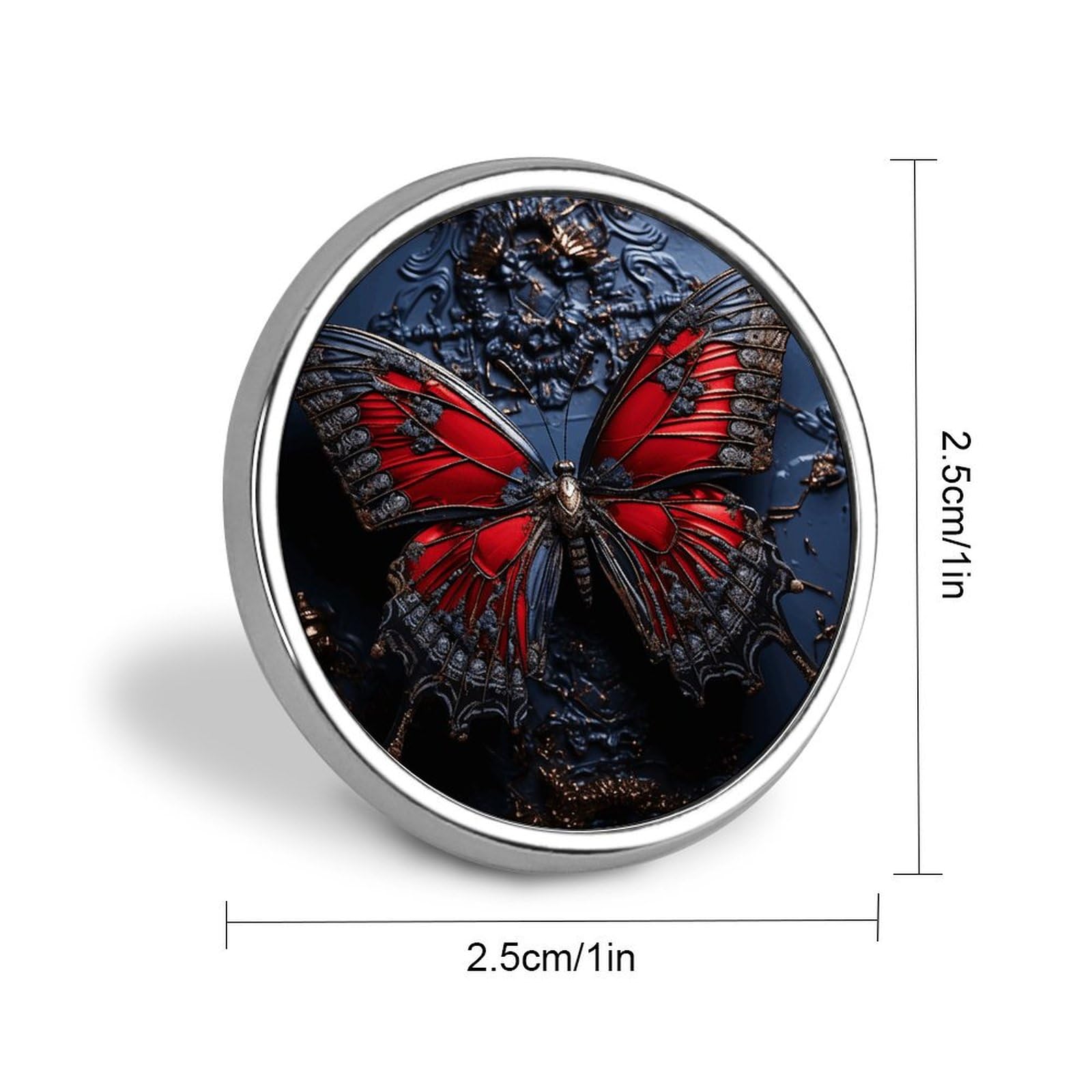 Aluminium Alloy Round Badge Brooch Pins for Men Red Butterfly Brooches Elegant Pin for Women Fashion Button Badges Brooch Badge for Hats Jackets Shirts