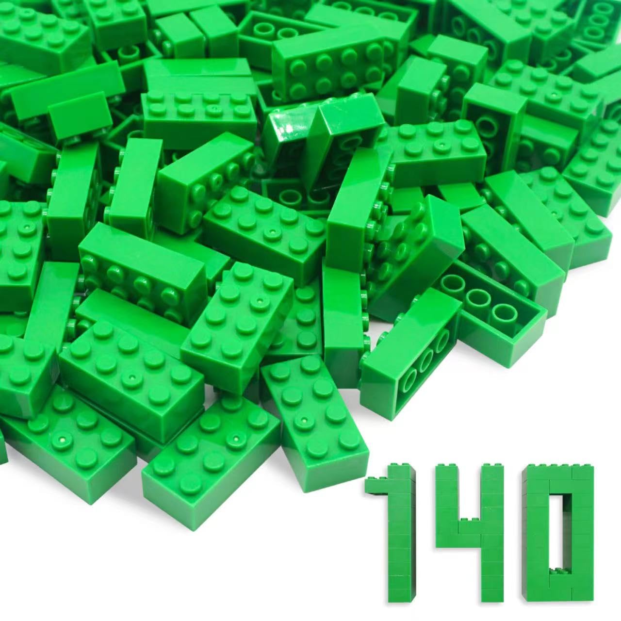 WYSWYG 140 Brick Set - 2x4 Classic Bricks, Compatible Top Brands, Colorful, for Kids & MOC Lovers - Green โ image 1