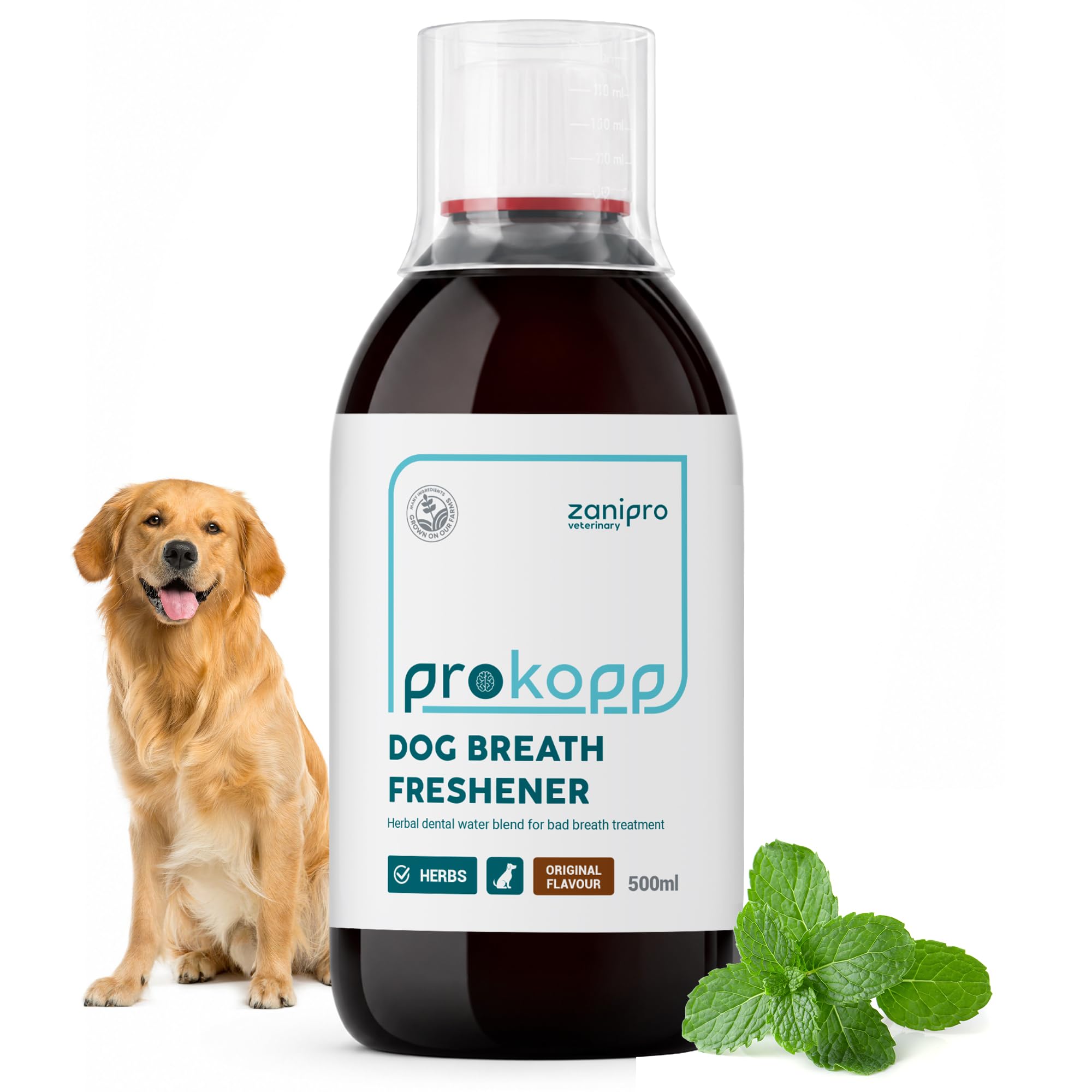 Zanipro Dog Breath Freshener 500ml – Herbal Dental Water Additive for Dogs with Sage, Peppermint & Parsley, Daily Oral Care & Fresh Breath Support for Dogs