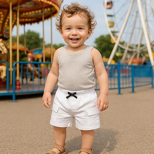 Miniatura 2 de SOBOWO Pantalones cortos deportivos de verano para bebés niños y niñas, paquete de 3 unidades, pantalones deportivos de algodón sólido, pantalones