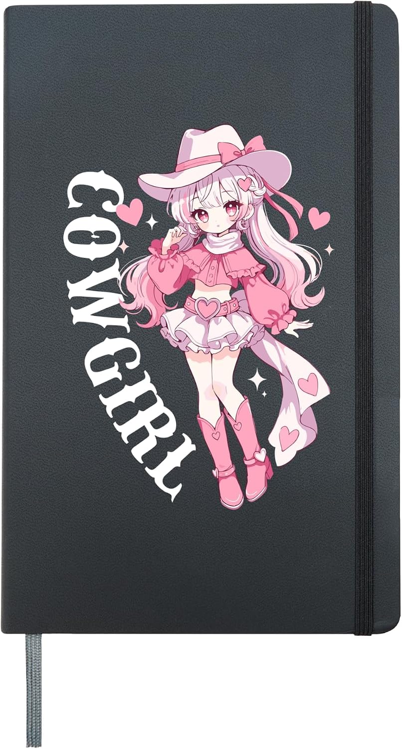 Waifu Anime Princess Cowgirl Wears Cowboy Boots Farm Girls Hardcover Journal, Black
