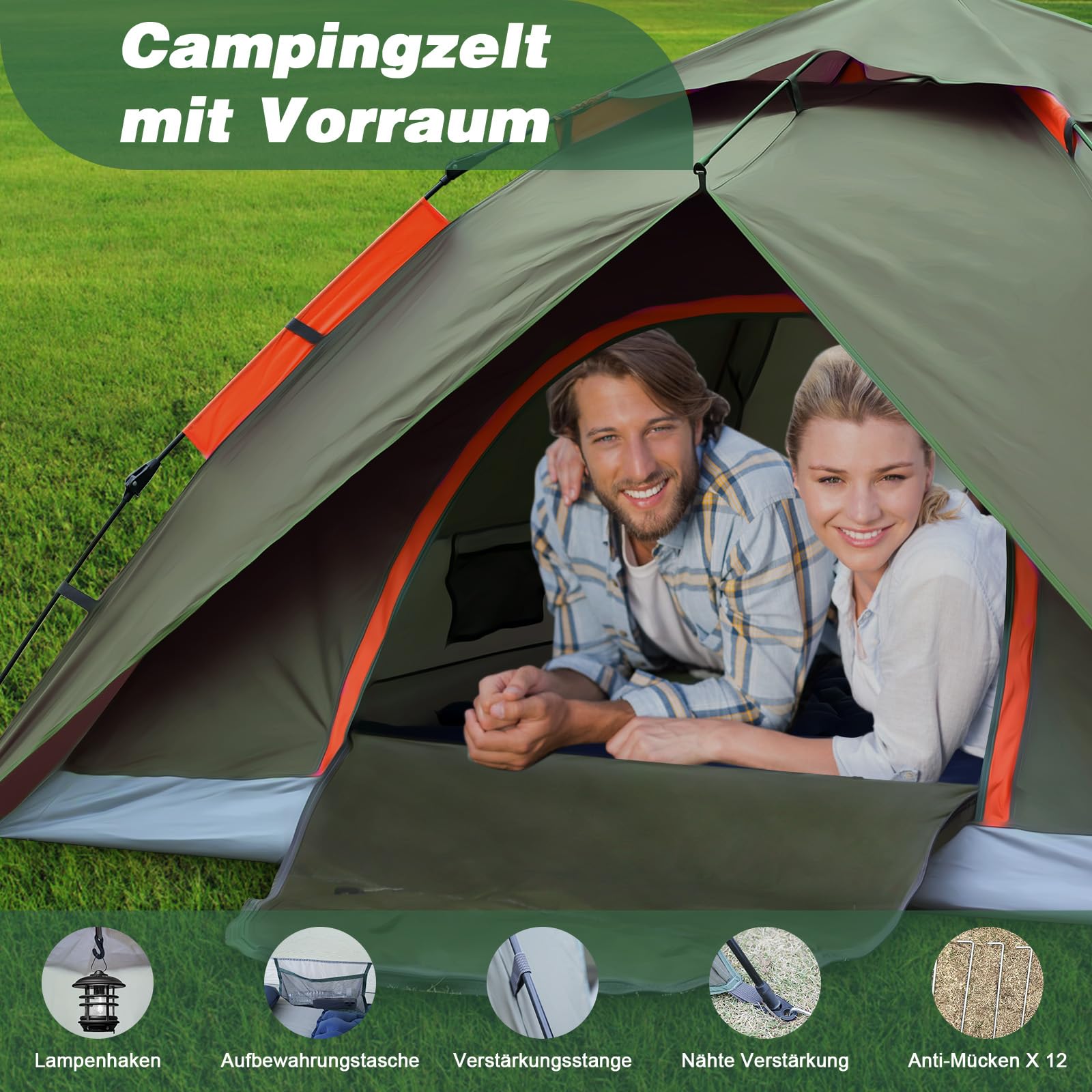 Zelt Pop Up,Camping Zelt Automatisches 2-4 Mann Personen Kuppelzelt 300x240x145 Wasserdicht Winddicht Campingzelt Quick Up Tent Wurfzelt mit Abnehmbarer Zelte für Familien