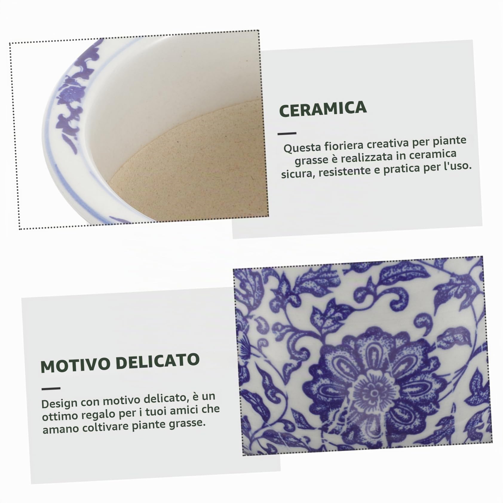 Vaso per Piante in Ceramica con Piattino, Vaso Decorativo Stile Cinese Blu e Bianco, per Balcone e Camera da Letto, Set per Fiori ed Erbe