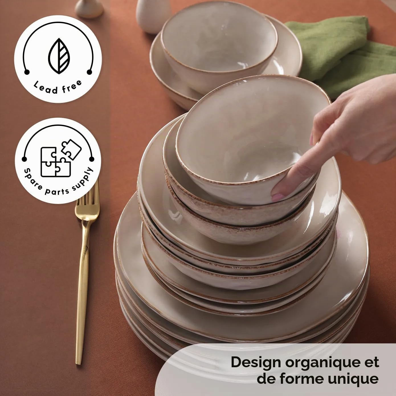 Karaca Aria Reactive Service de table pour 6 personnes, 24 pièces, Beige, Service de table, Unicité au premier plan, Couleurs naturelles, Matériaux de haute qualité, Nettoyage et durabilité
