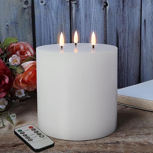 duduta 3 Wick Large Flameless Pillar Candles with Remote