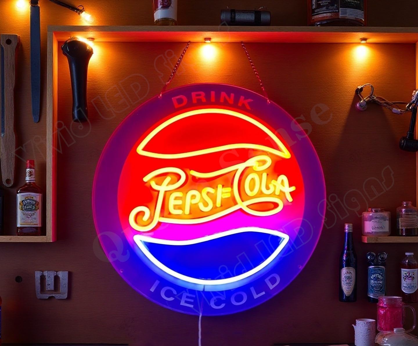 Queen Sense 16"x16" Pepsis Cola LED Neon Sign for Wall Decor USB Powered Dimmable Neon Light BH1367