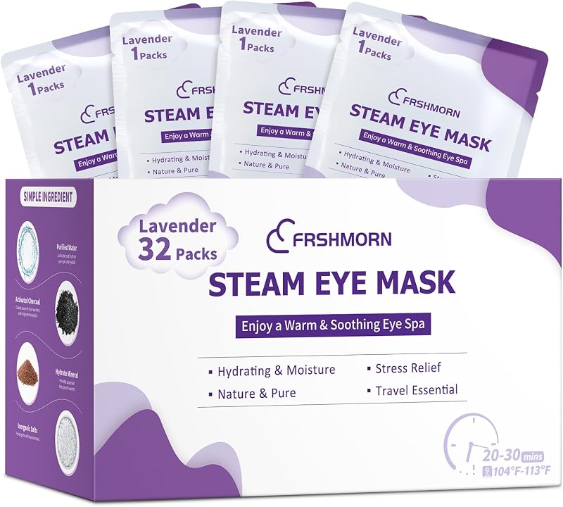 Máscara de olhos a vapor FRSHMORN com aquecimento automático, lavanda, pacote com 32 unidades